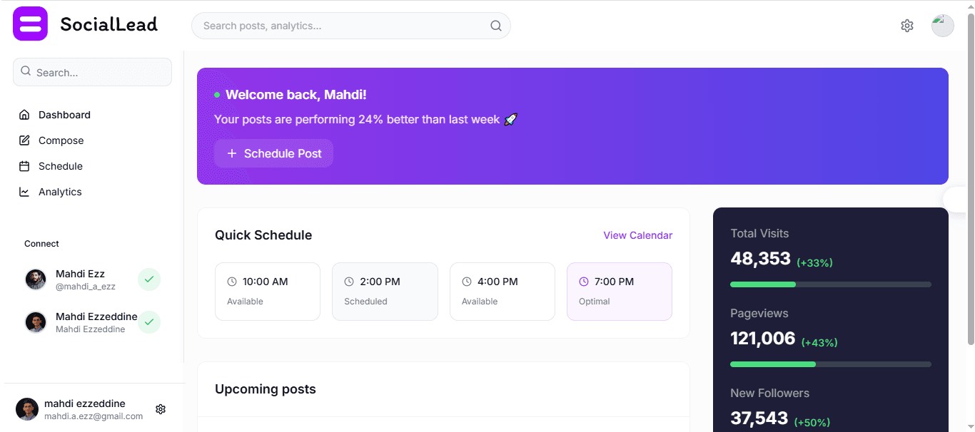 SocialLead Dashboard Interface
